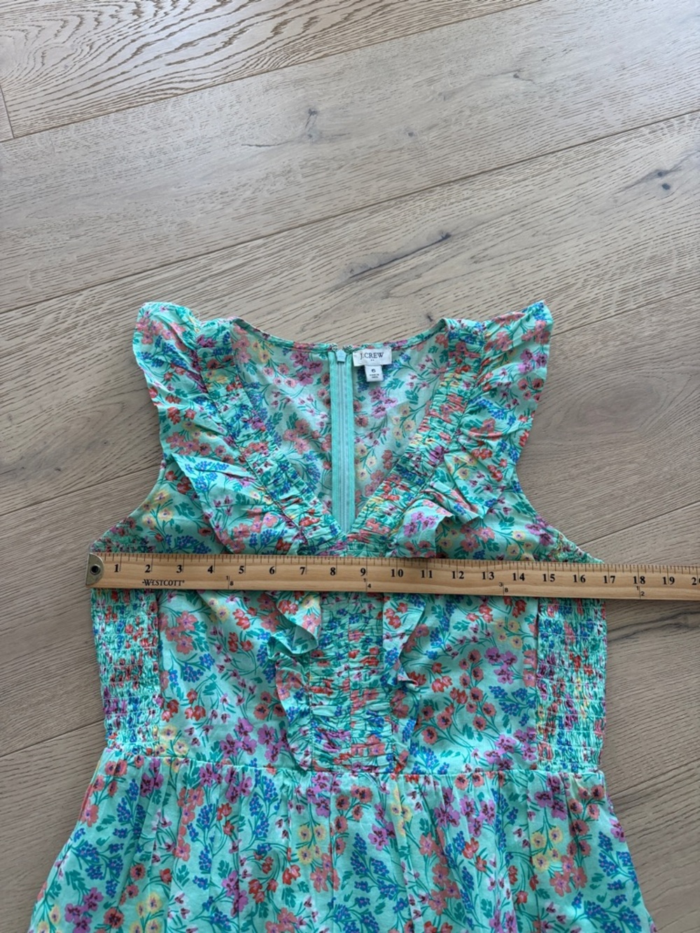 J. Crew Midi Dress Womens 6 Tiered Ruffle Floral Mint Green Sleeveless Smocked - Picture 8 of 10
